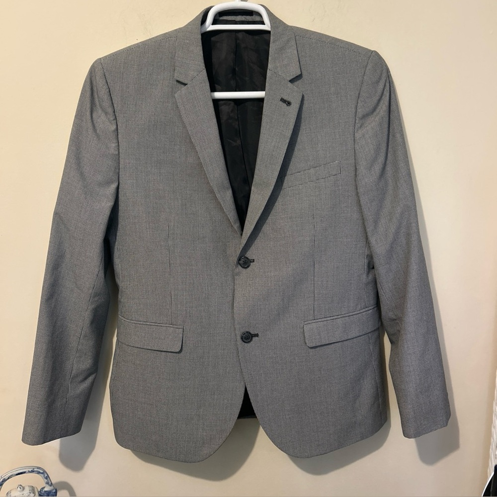 Topman Sport Coat Blazer Jacket Men's Gray Herringbone 42 Modern Fit Business